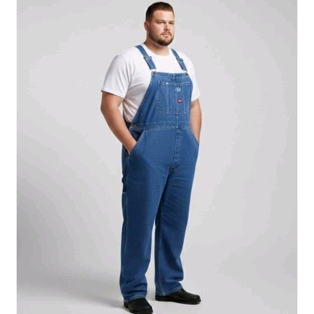 Hisea Mens Vintage Overall Bibs Blue Jeans 52x30 Workwear Comfort 100% Cotton